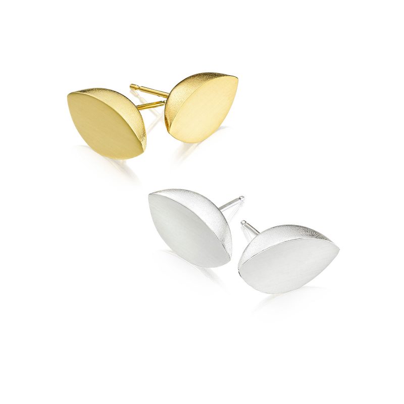 Leaf Gold and Silver Stud Earrings 02