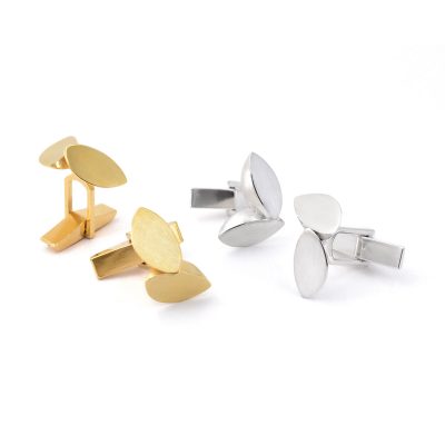 Double Leaf Cufflinks in Silver and Gold C01 C02