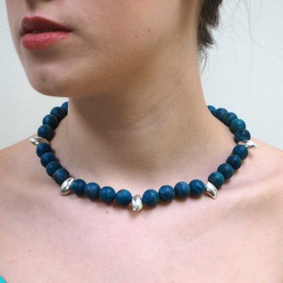Teal Blue Agate Pebble Necklace Model N01