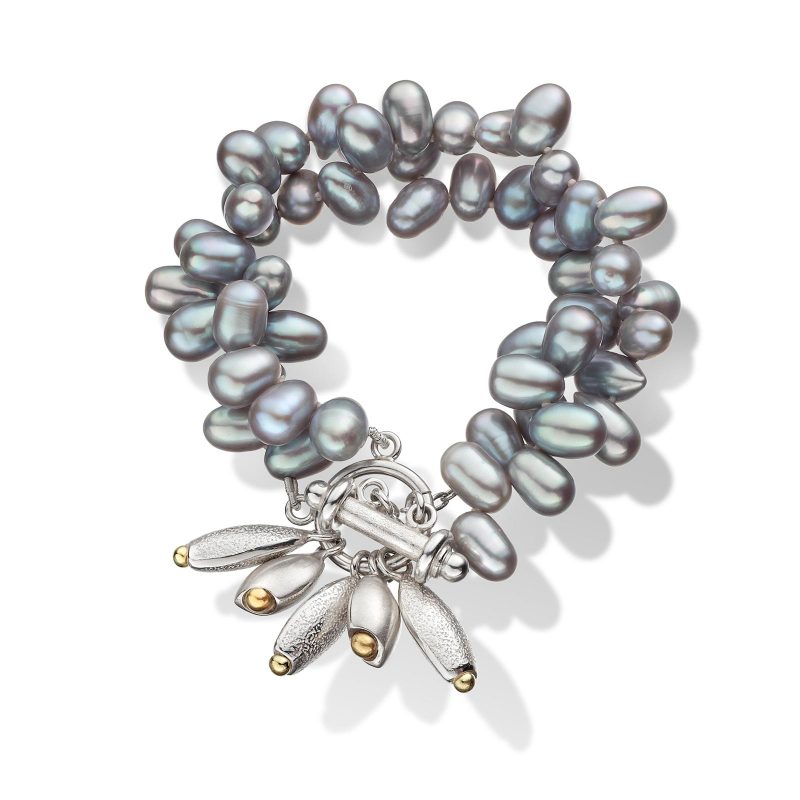 Pebble Grey Pearl Cluster Bracelet B11