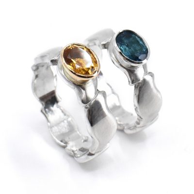 Gemset pebble rings