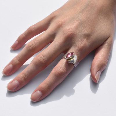 Silver and Gold Tourmaline Ring