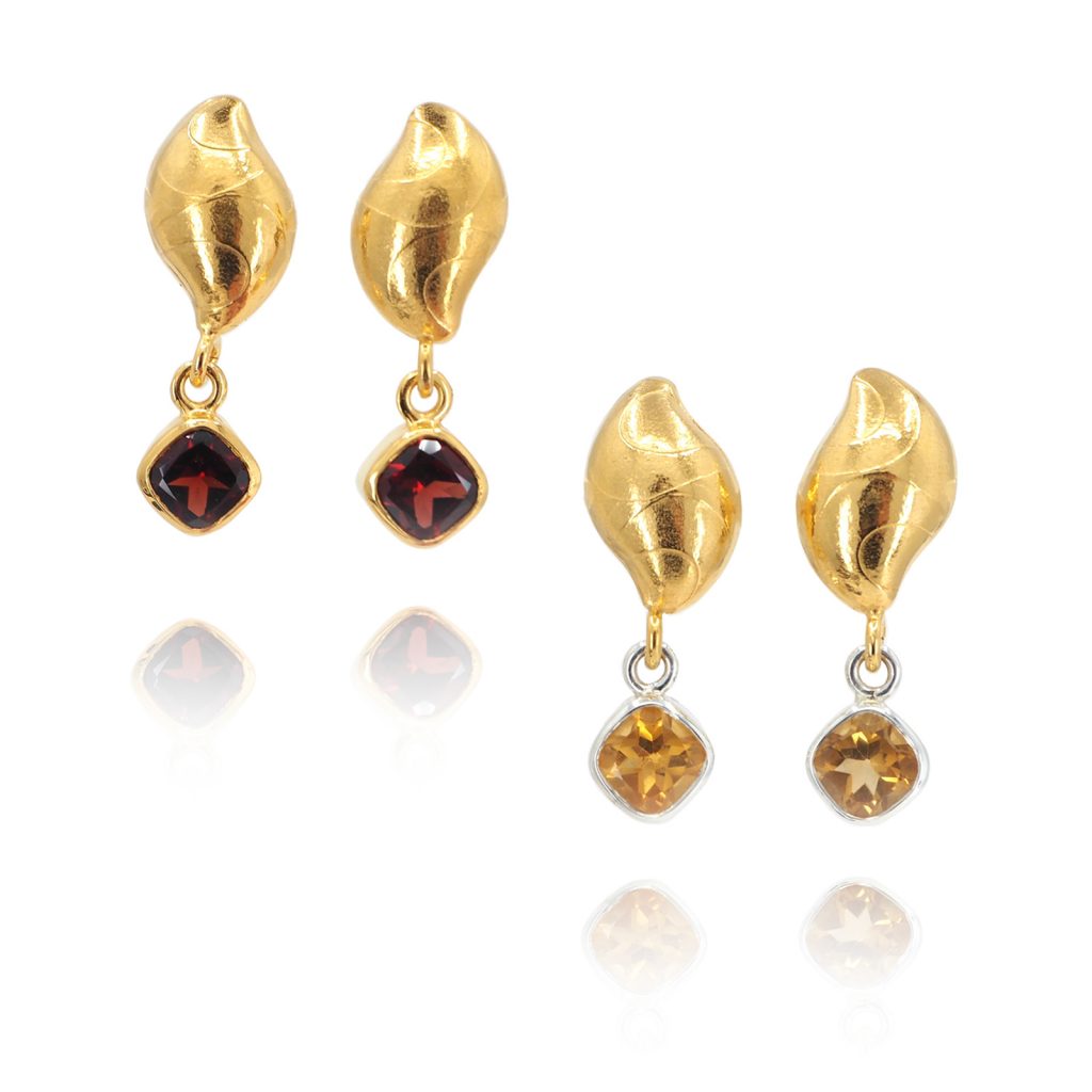 Gem Set Gold Pebble Earrings