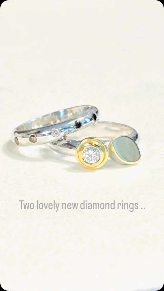 Two diamond rings redesigned, diamonds carefully taken out and reused and all metal recycled and put towards the new rings. A lovely commission transforming two rings rarely worn into something to be worn everyday.#madebyhand #handmade #bespoke #diamondring #diamonds #recycle #reuse #designerjewellery #redesign